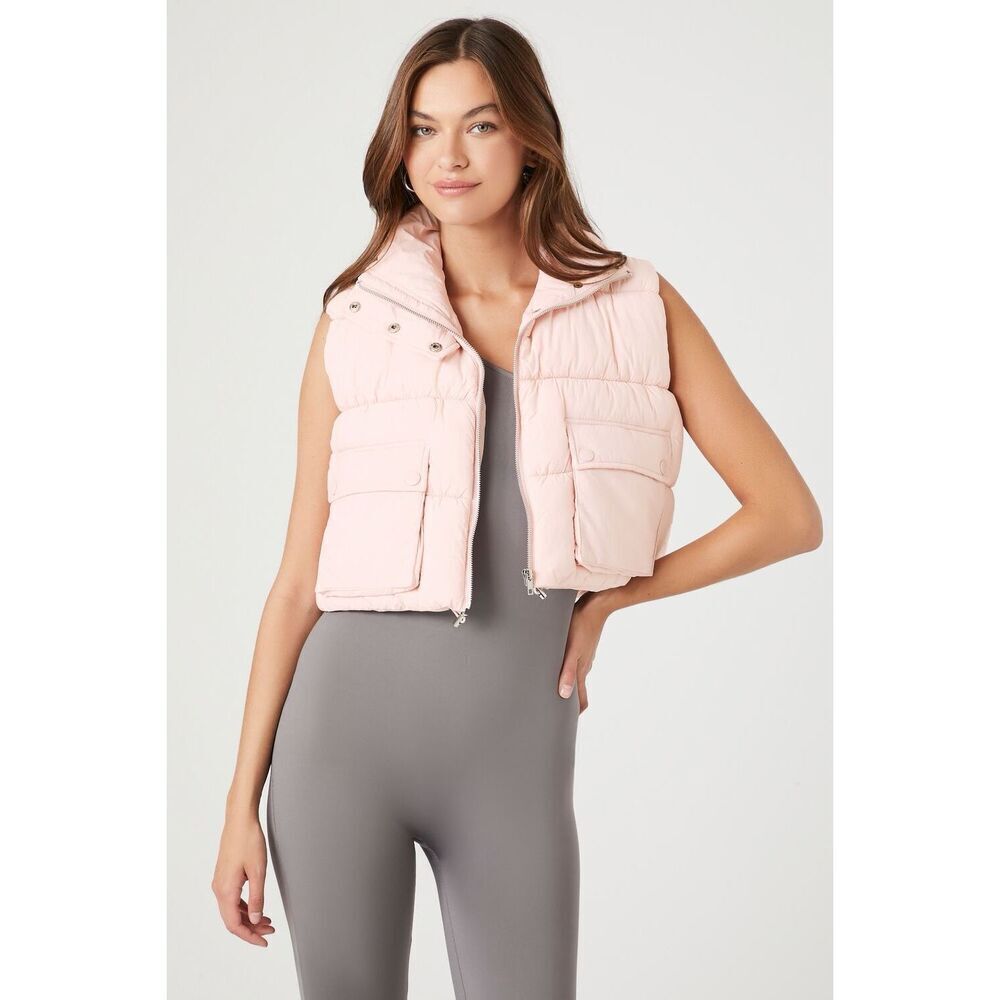 FOREVER 21 CROPPED ZIP-UP PUFFER VEST size XS
